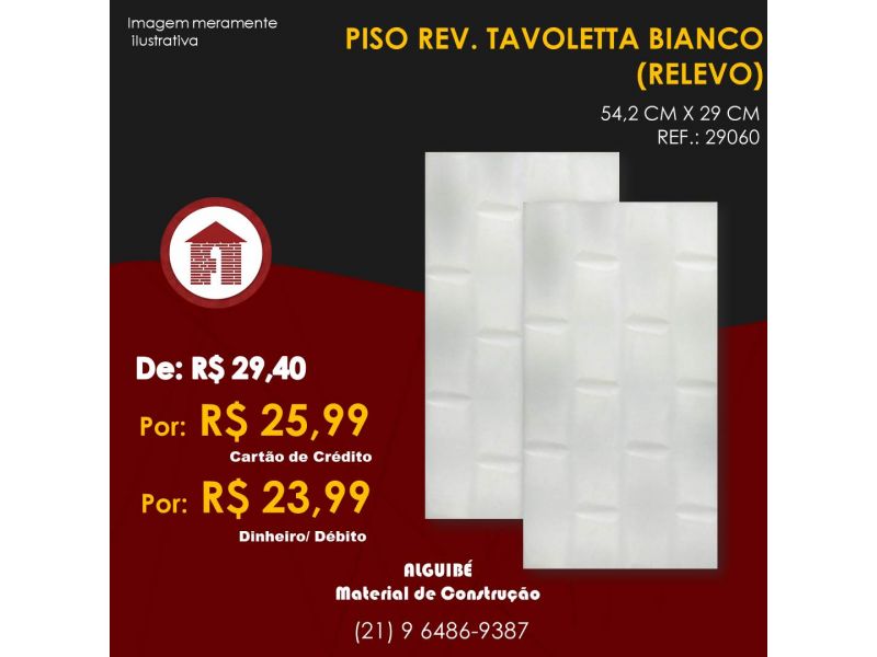 Piso Rev. Tavoletta Bianco (relavo) 54,2cm X 29cm Piso Rev. Tavoletta Bianco (relavo) 54,2cm X 29cm